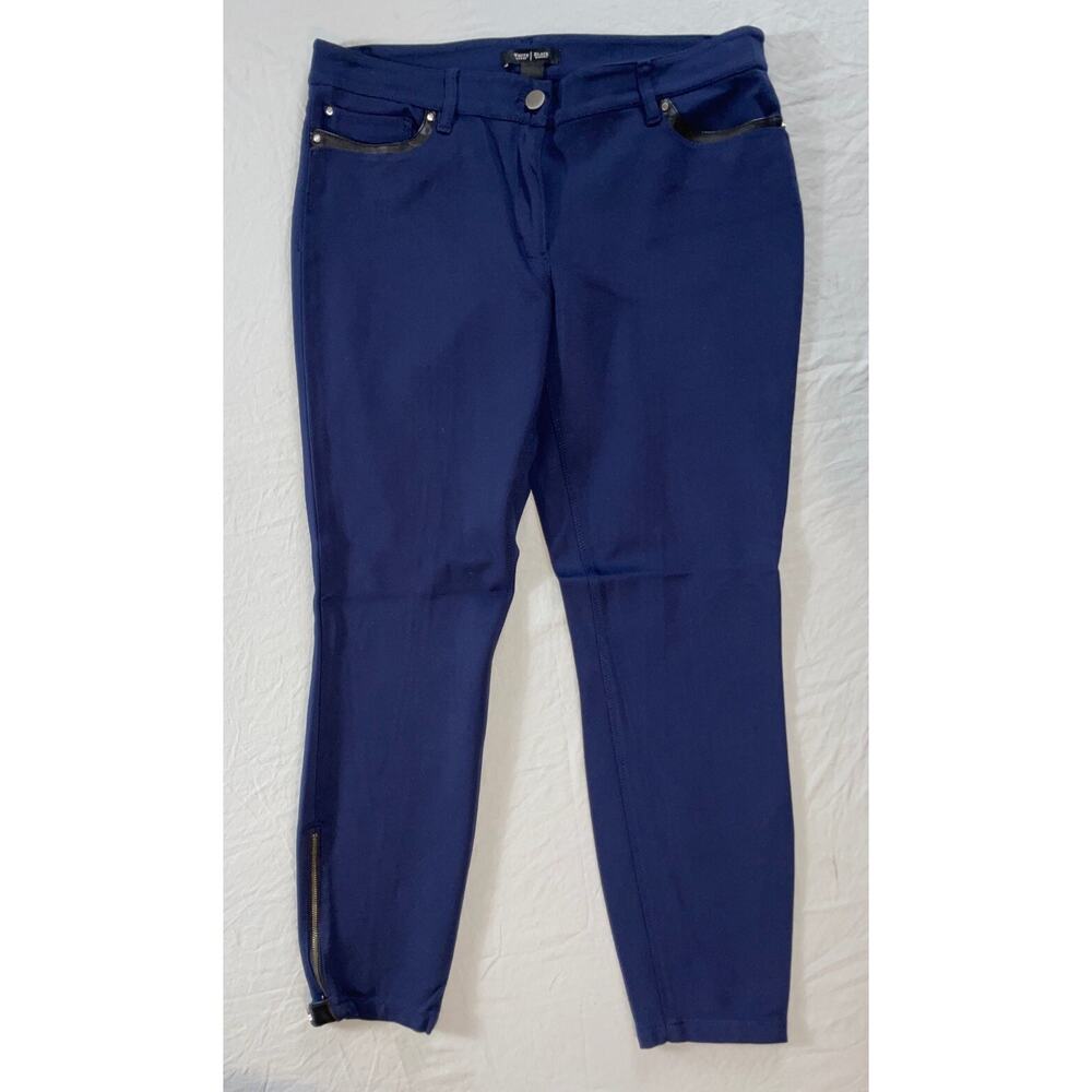 White House Black Market WHBM Skinny Leg Faux Leather Trimmed Zip Cuff Pants 10R